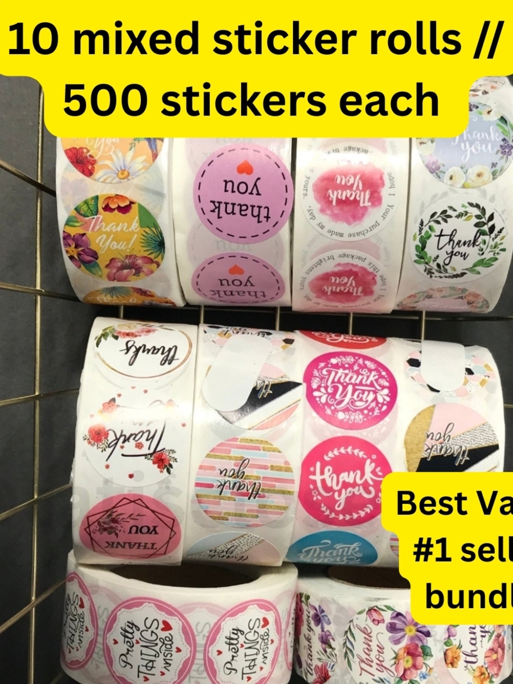 10 Mixed 'Thank You' Sticker Rolls - 500 Stickers Each